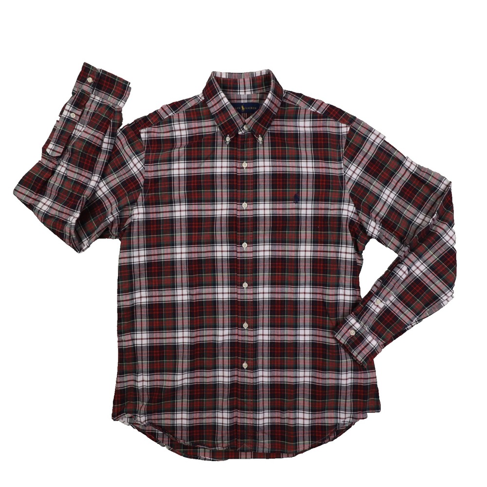 Ralph Lauren Red Green Tartan Plaid Long Sleeve Button Up shirt Men's Large